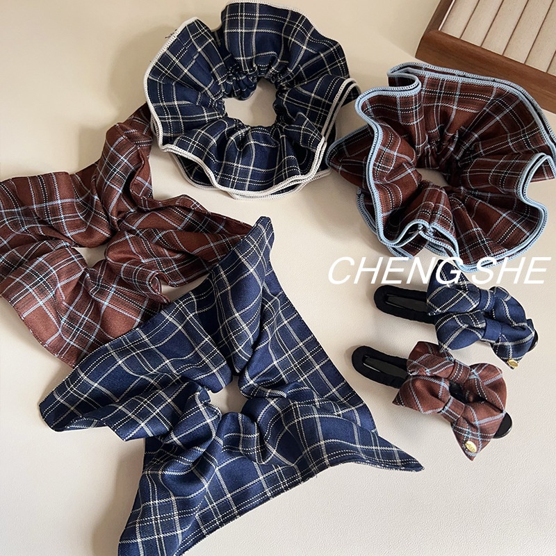 Women's Preppy Hair Ties British Plaid Brown Coffee Cloth Hair Accessories