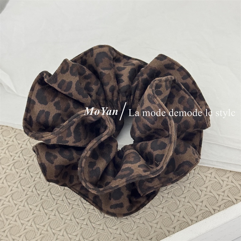Women's Soft Suede Double Layer Ponytail Hair Ties Retro Leopard Print