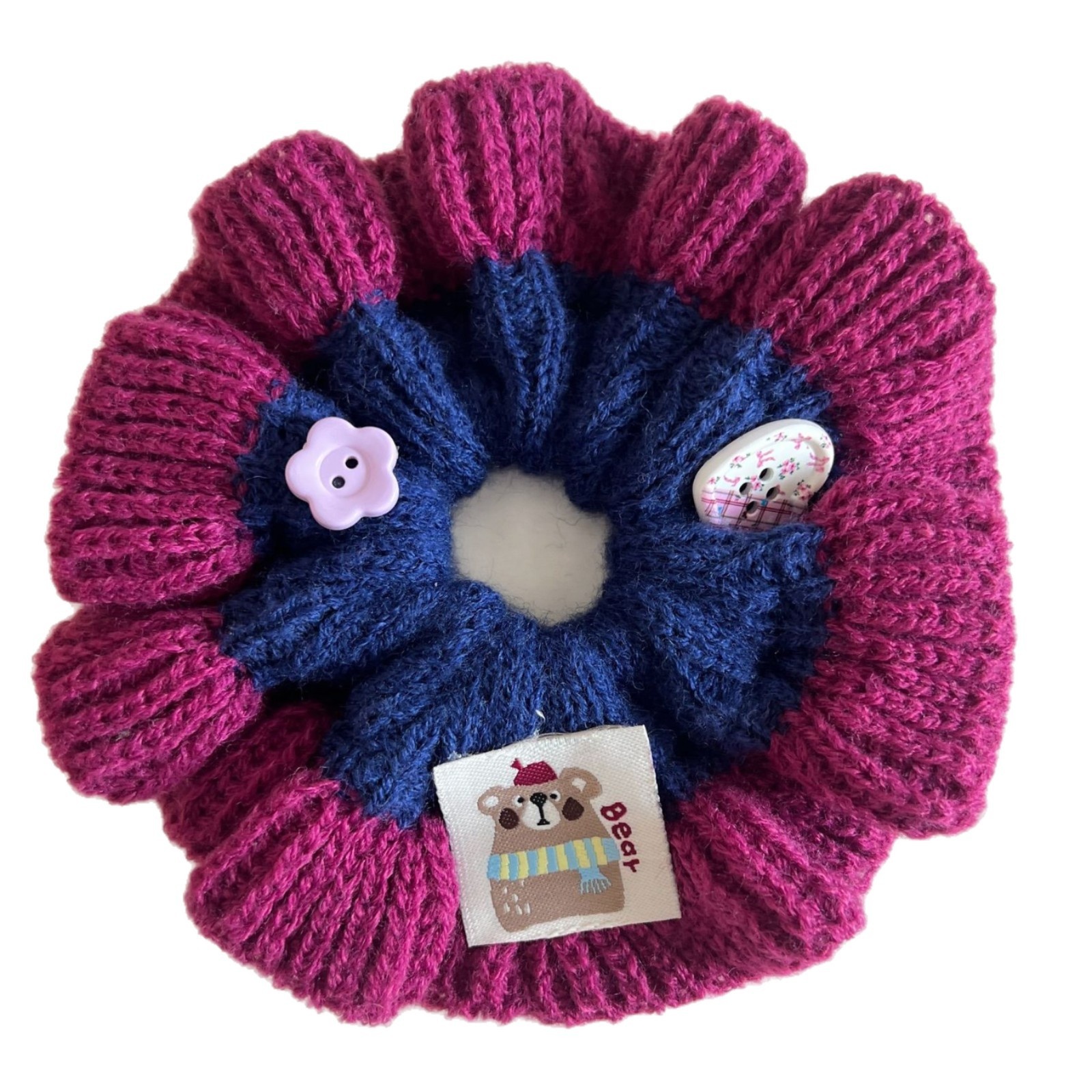 Women's Sweet Knitted Elastic Bun Hair Tie For Autumn Winter Color Block