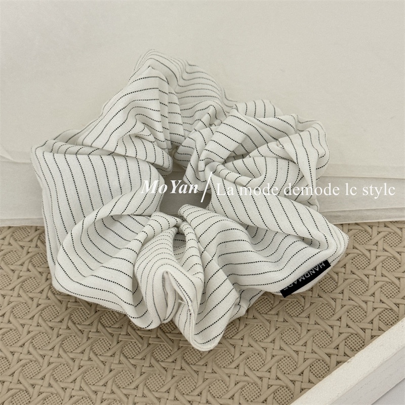Women's Large Striped Fabric Hair Band Elastic Casual Ponytail Holder