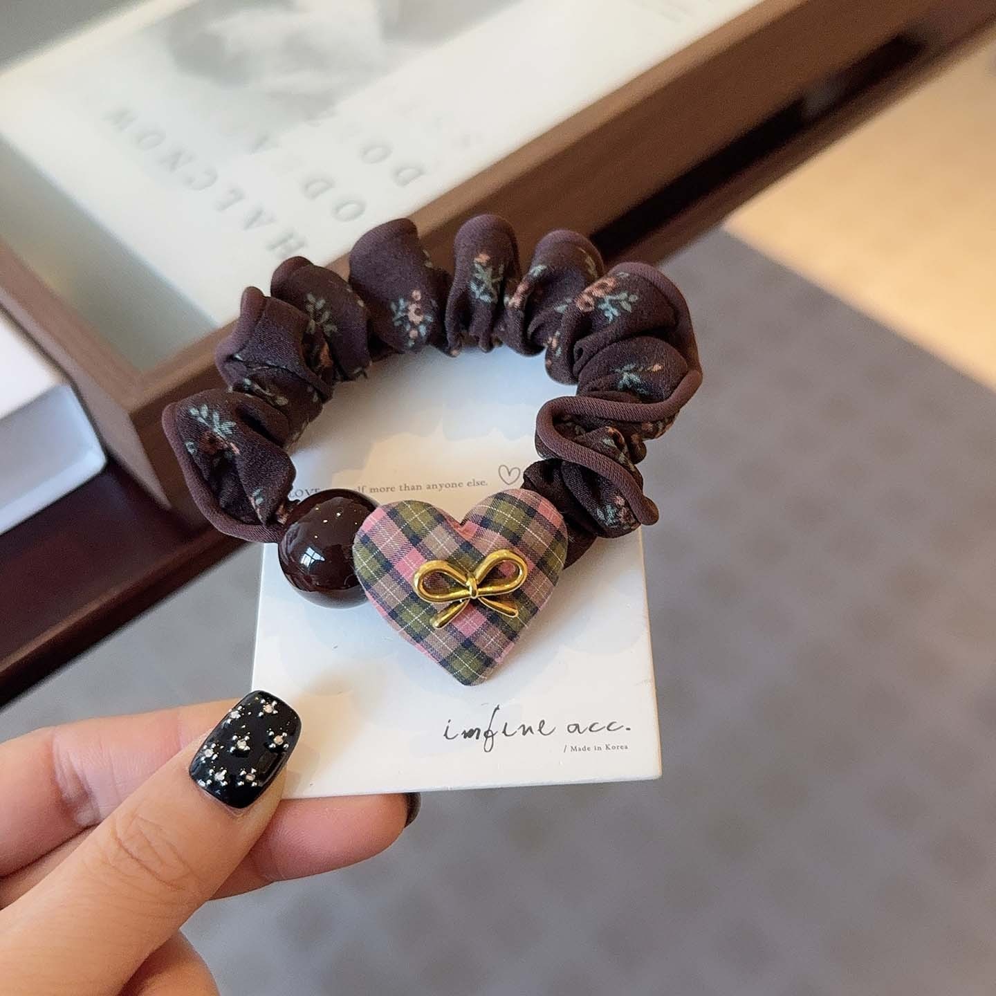 Women's Stylish Cloth Hair Tie Sweet Heart Floral Plaid Bow Knot