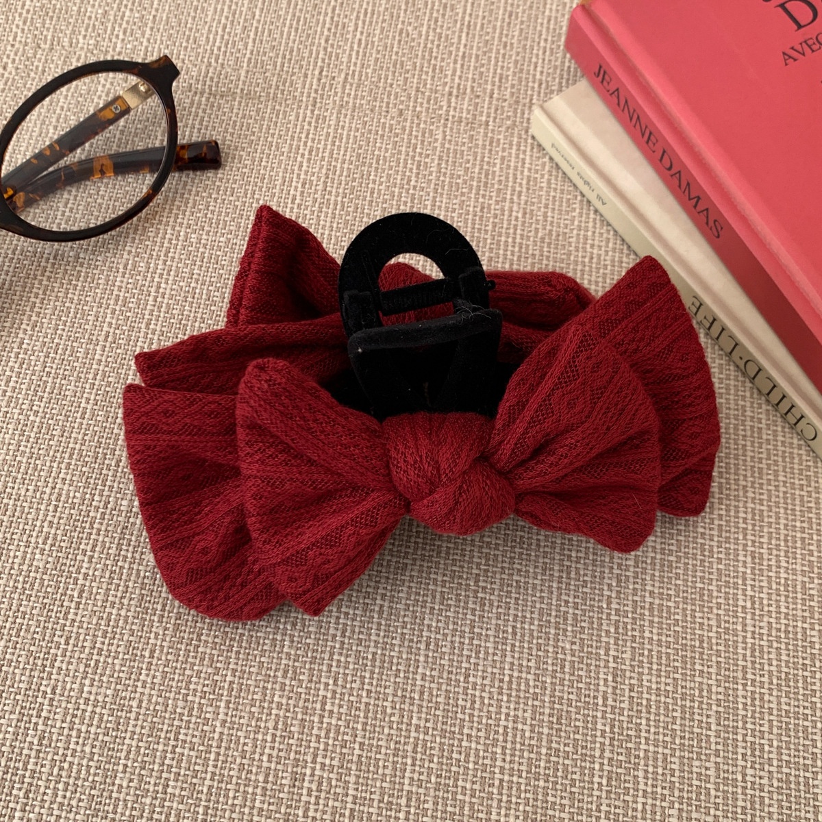 Women's Retro Knitted Bow Hair Claws & Ties Autumn Winter Beige Red Accessories