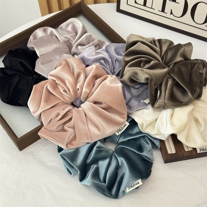Women's Elegant Velvet Hair Tie For Winter Styling Solid Beige