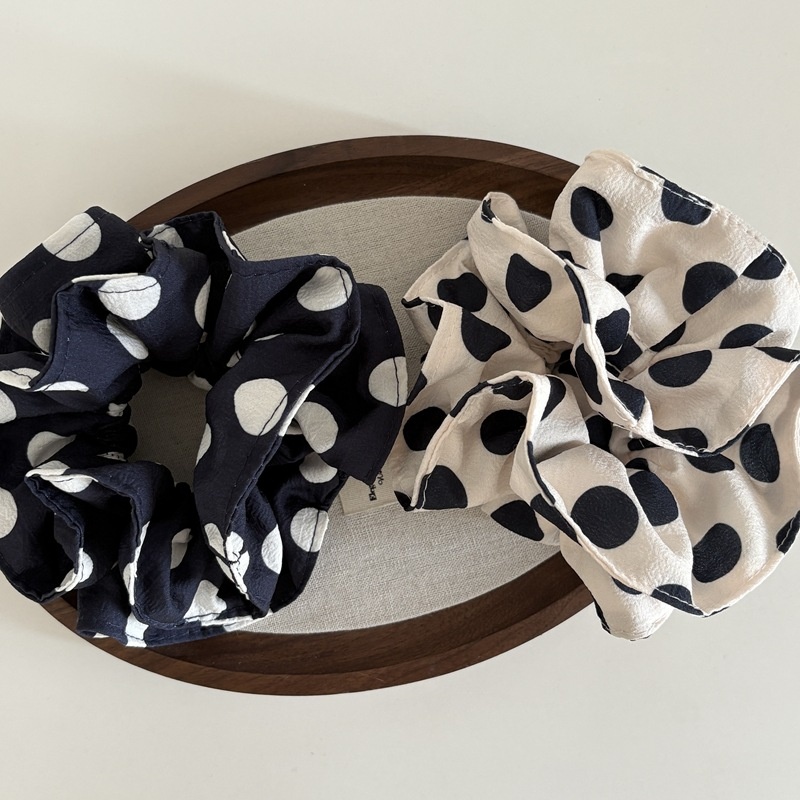 Women's Luxury Cloth Bow Scrunchie Bun Maker Hair Tie Large Polka Dot