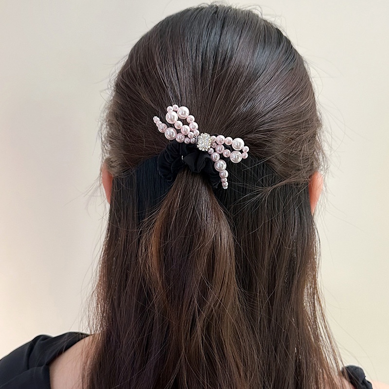 Women's Elegant Bow Knot Hair Tie with Pearls and Rhinestones for Summer