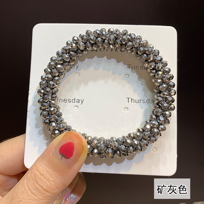 Women's Handmade Crystal Beaded Nylon Hair Ring Dual-Use Bracelet