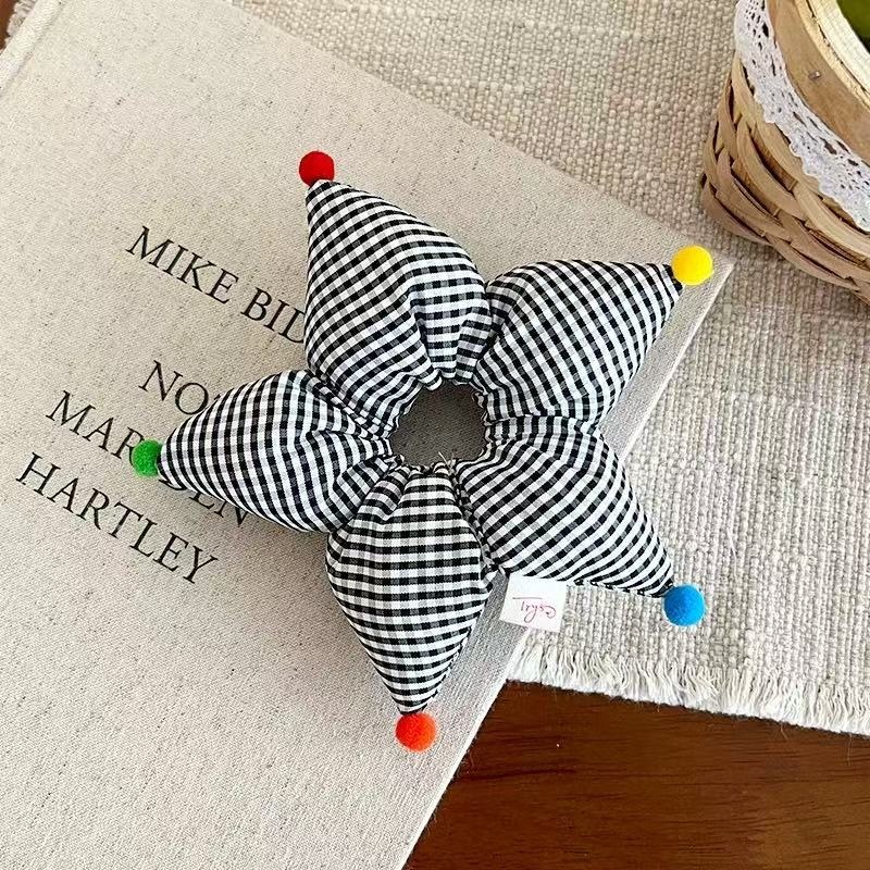 Girls Soft Cloth Bubble Braid Hair Tie Daily Wear Red Pentagram Pattern