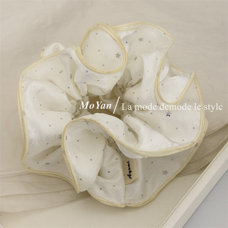 Women's Daily Soft Cloth Hair Tie Scrunchie Silver Heart Polka Dots