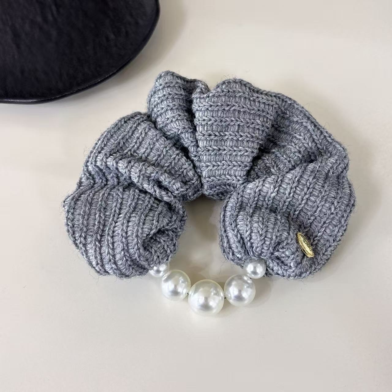 Women Elegant Knitted Cloth Scrunchies Daily Hair Ties Simple Pearl