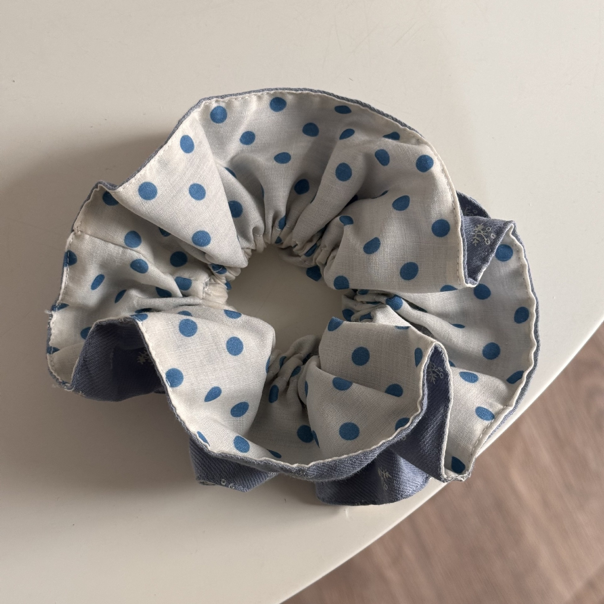 Women's Spring Cloth Bubble Braid Hair Tie Blue Ditsy Floral Polka Dots