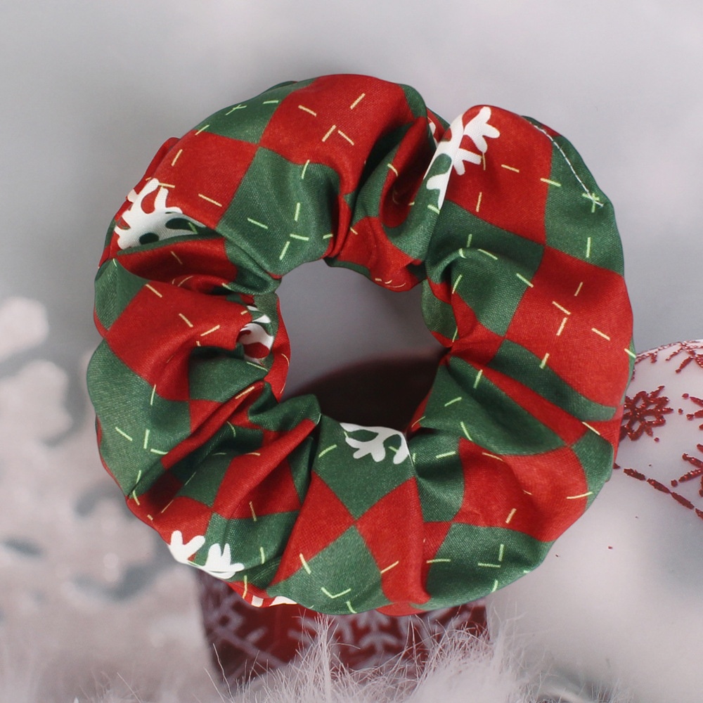 Women's Polyester Scrunchie Hair Tie For High Ponytail Christmas Floral Print