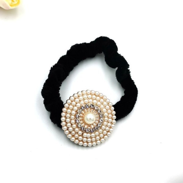 Women's Casual Velvet Hairband Pearl Rhinestone Round Hair Accessories