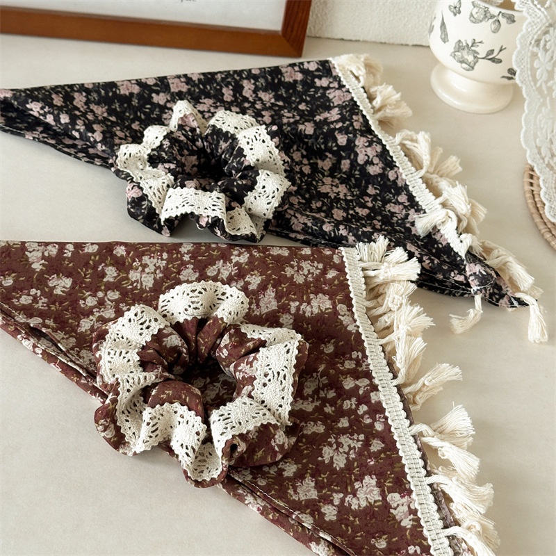 Women's Sweet Ditsy Floral Lace Scarf Hair Tie Cloth Accessory for Spring