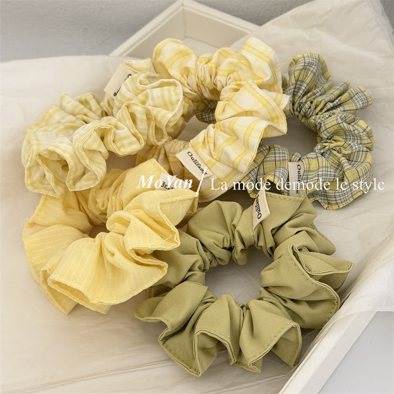 Women's Sweet Spring Cloth Hair Tie Accessory Yellow & Green Plaid