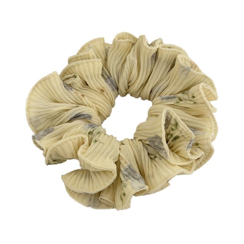 Women Chiffon Hair Tie Sweet Ditsy Floral Spring Accessory White Beige