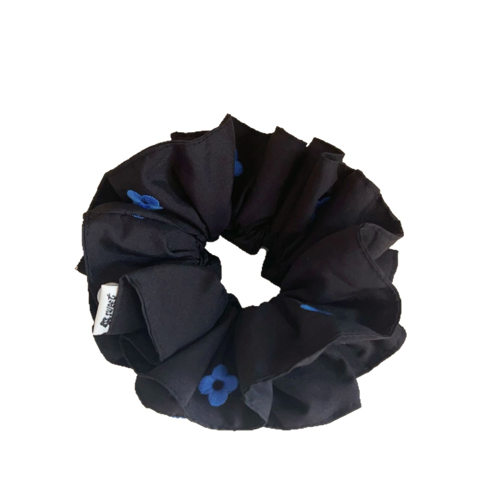 Women's Elastic Cloth Bowknot Scrunchie Fresh Blue Floral Embroidery