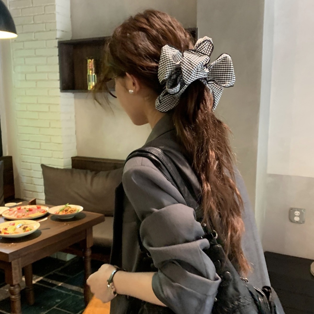 Women's Sweet Plaid Fabric Hair Ties French Style Low Ponytail Bands