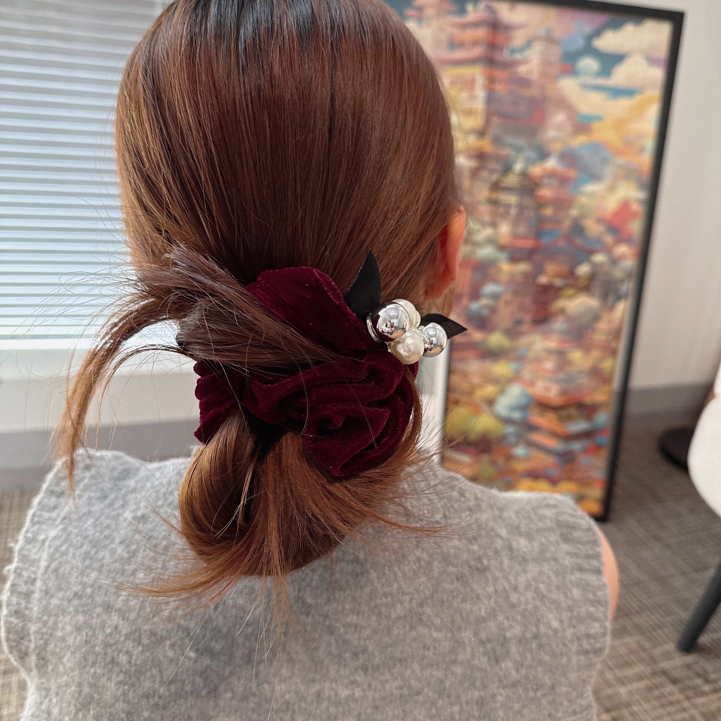 Women's French Velvet Pearl Hair Ring Autumn Winter Elastic Scrunchie