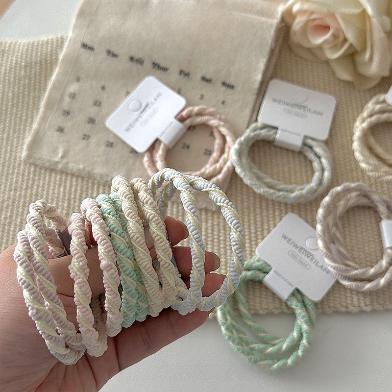 Women's Summer Cloth Scrunchies 3PCS Pack Sweet Striped Beige