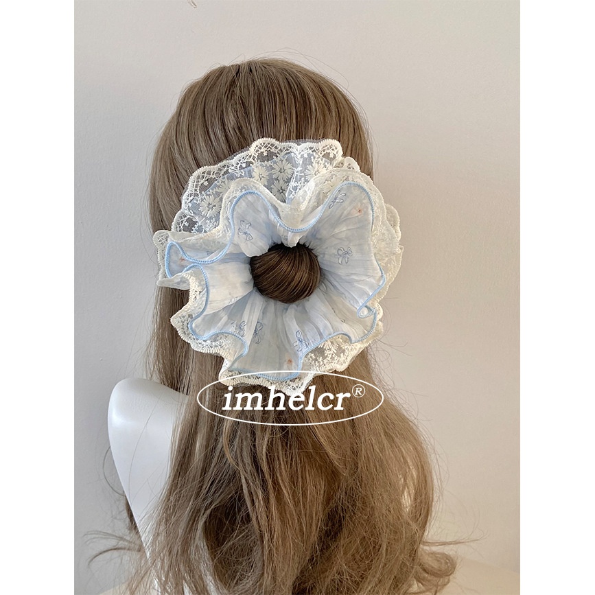 Women's Spring Summer Japanese Lace Hair Tie Blue Ditsy Floral