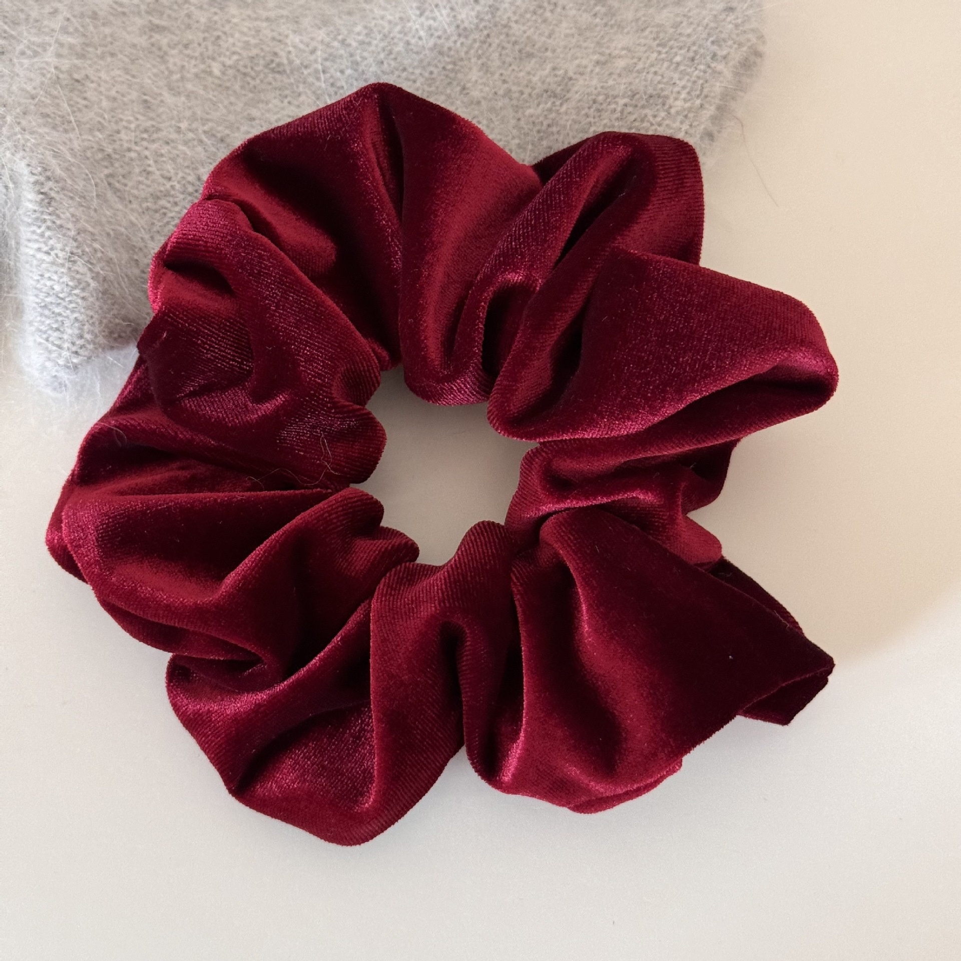 Women's New Year Velvet Pearl High Elastic Hair Band Solid Red