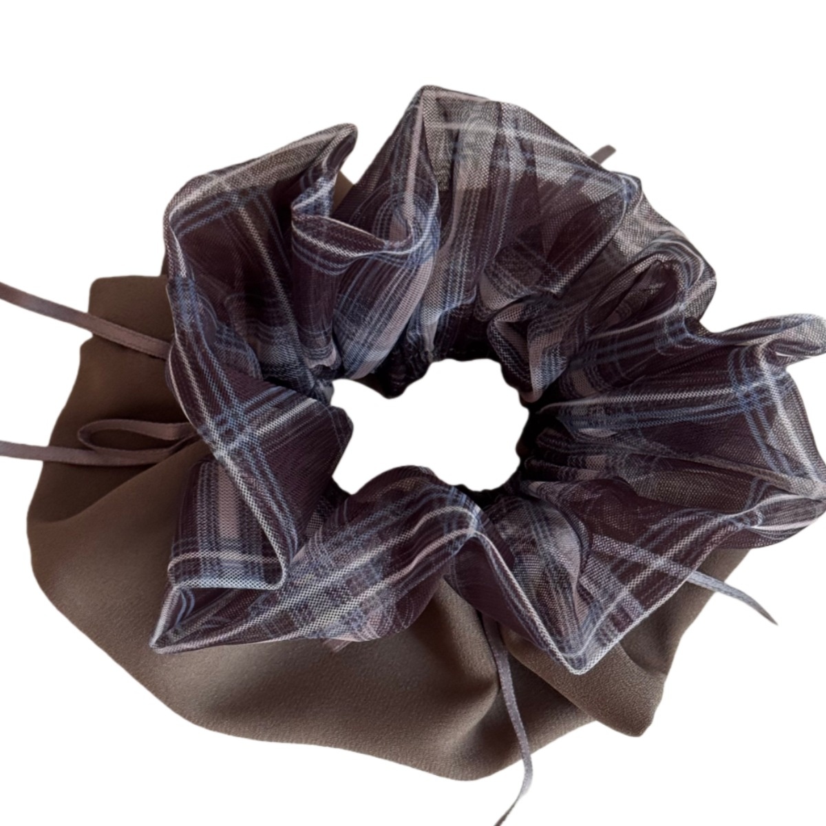 Women's Retro Brown Plaid Gauze Bow Knot Hair Tie, Elegant Winter Accessory