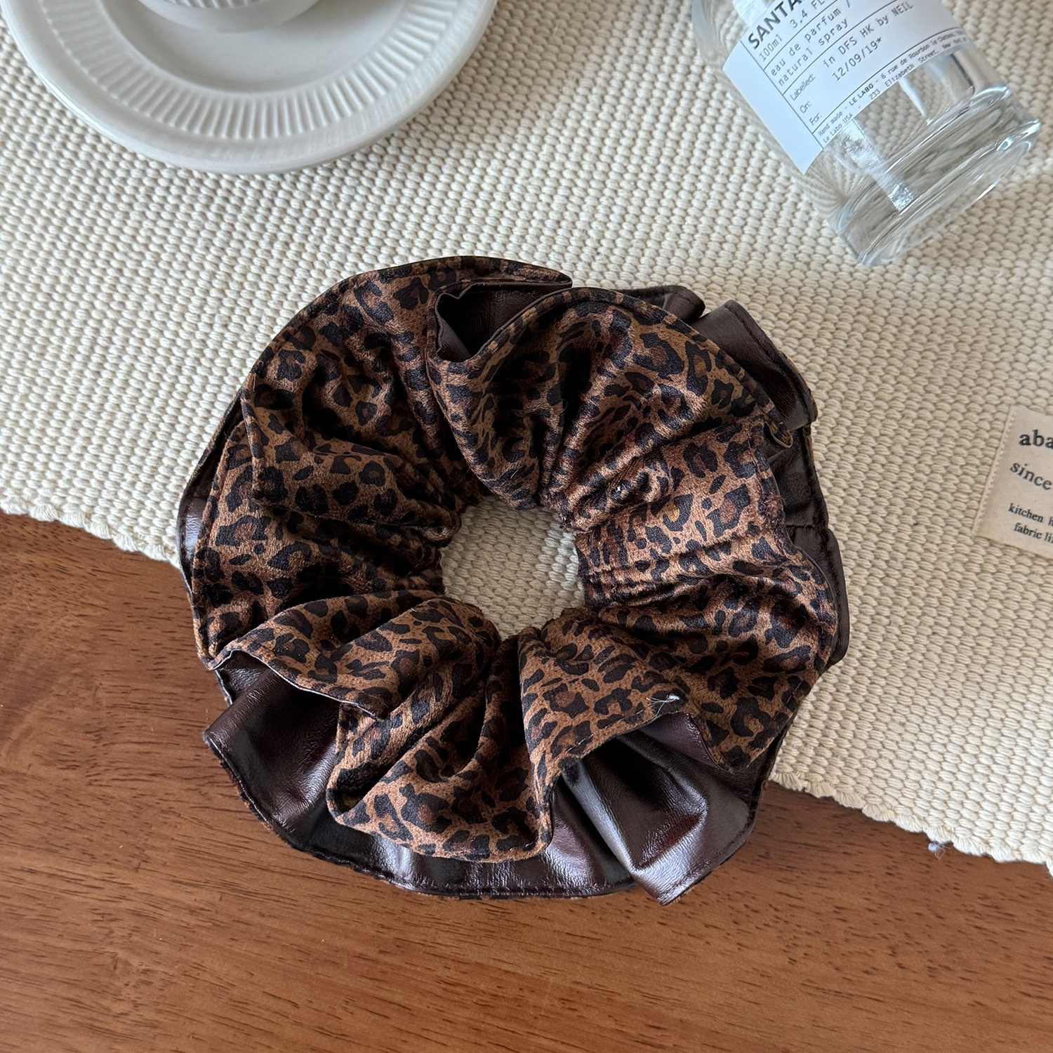 Women's Luxury Leopard Retro Leather Hair Tie Fall Large Bun Scrunchie