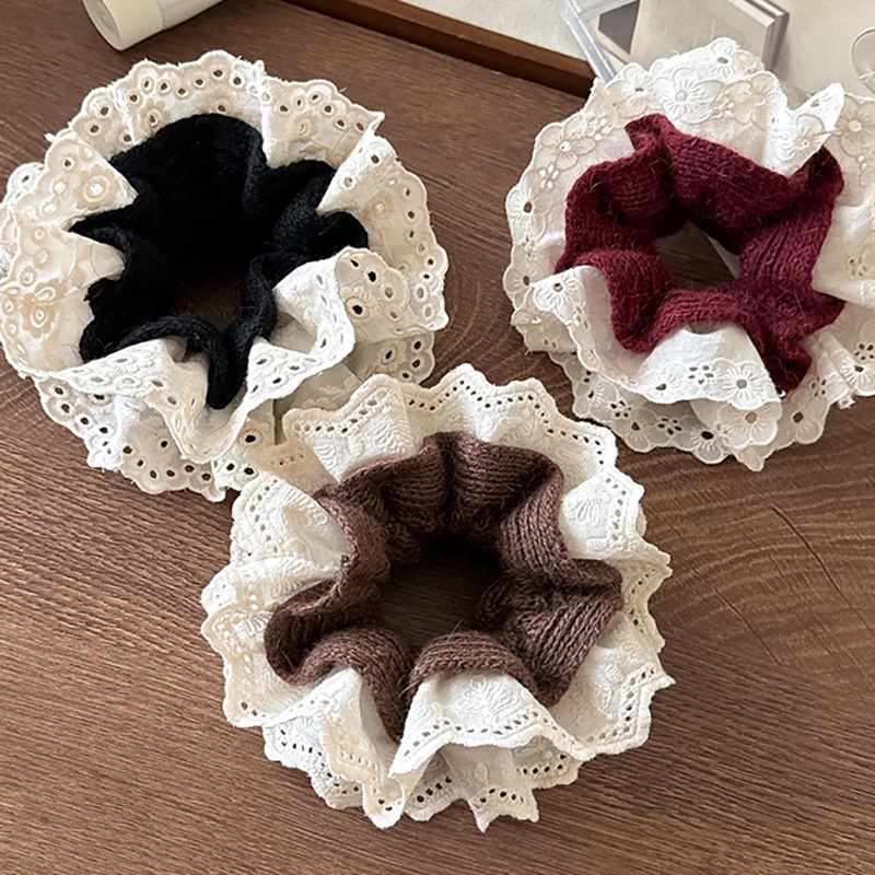 Women's Elegant Lace Knitted Headband Floral Leaf Pattern Coffee Black Wine Red