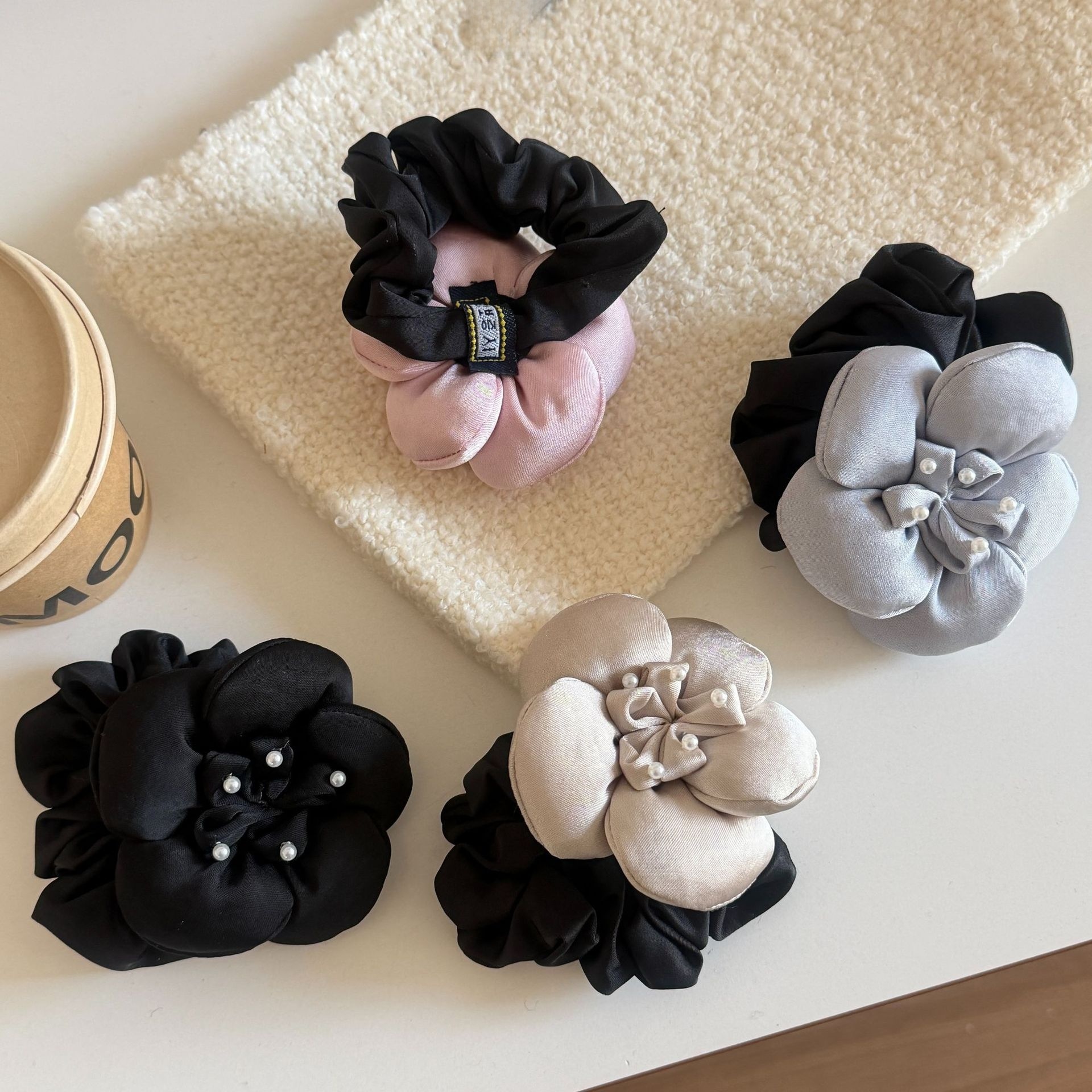 Women's Lolita Pearl Cloth Elastic Scrunchie Hair Tie Floral Polka Dot