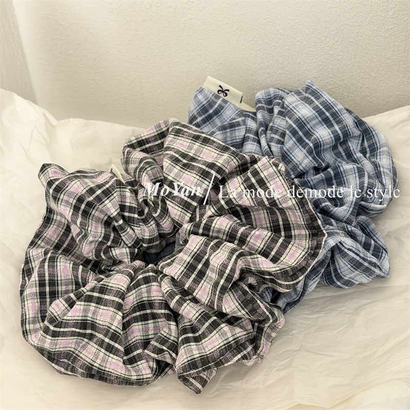 Women's Sweet Comfortable Cloth Hair Tie For All Seasons Blue Plaid