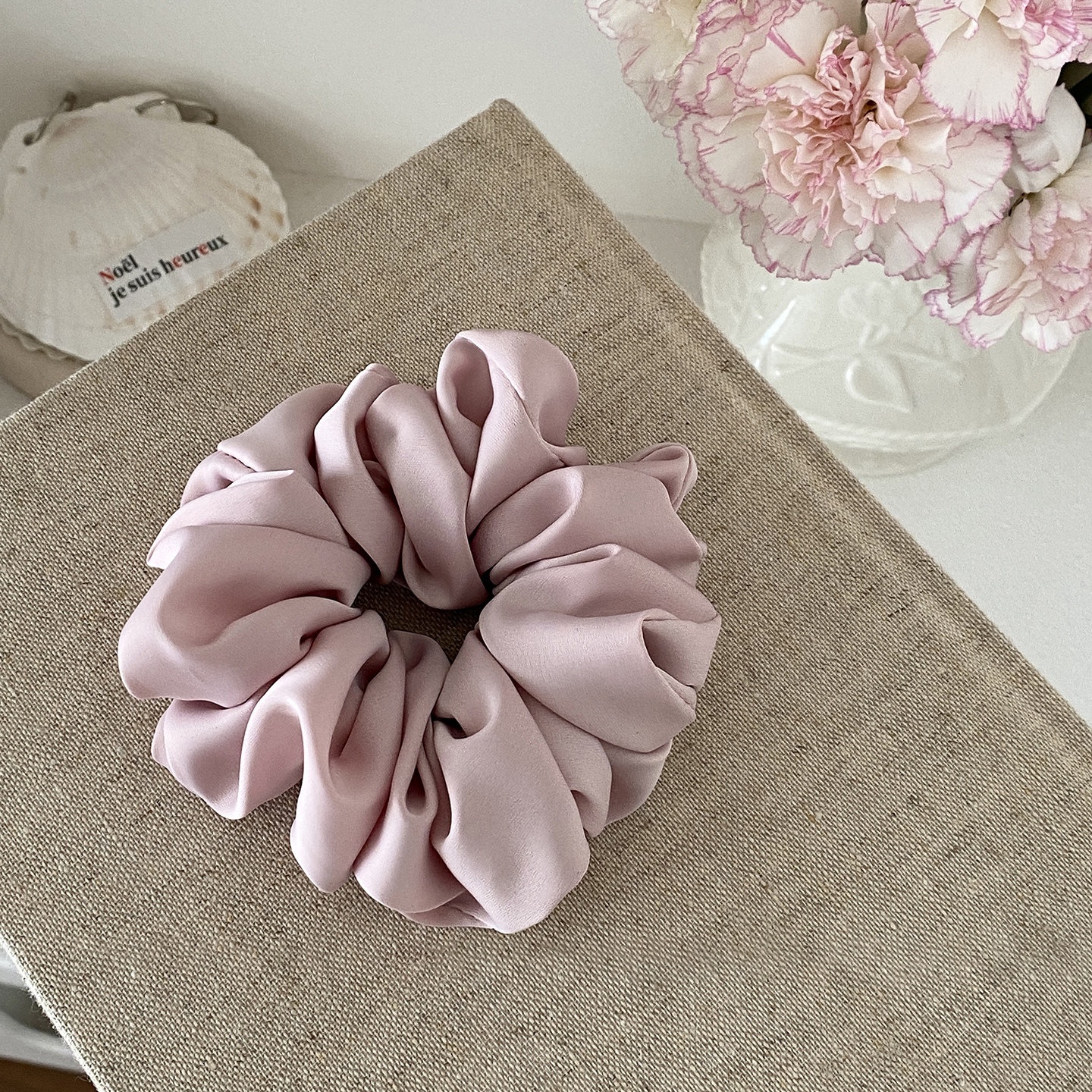 Women's Elegant Spring Satin Hair Tie Scrunchie Solid Color Pink