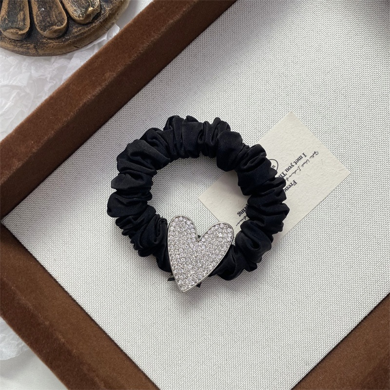 Women's Stylish Alloy Elastic Hair Ties Black Diamond Heart Shaped