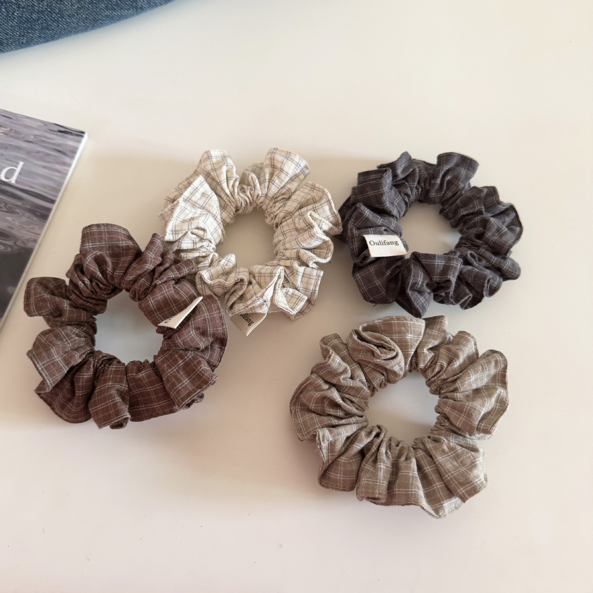 Women's Daily Commute Cloth Hair Scrunchies Coffee Checkered Plaid