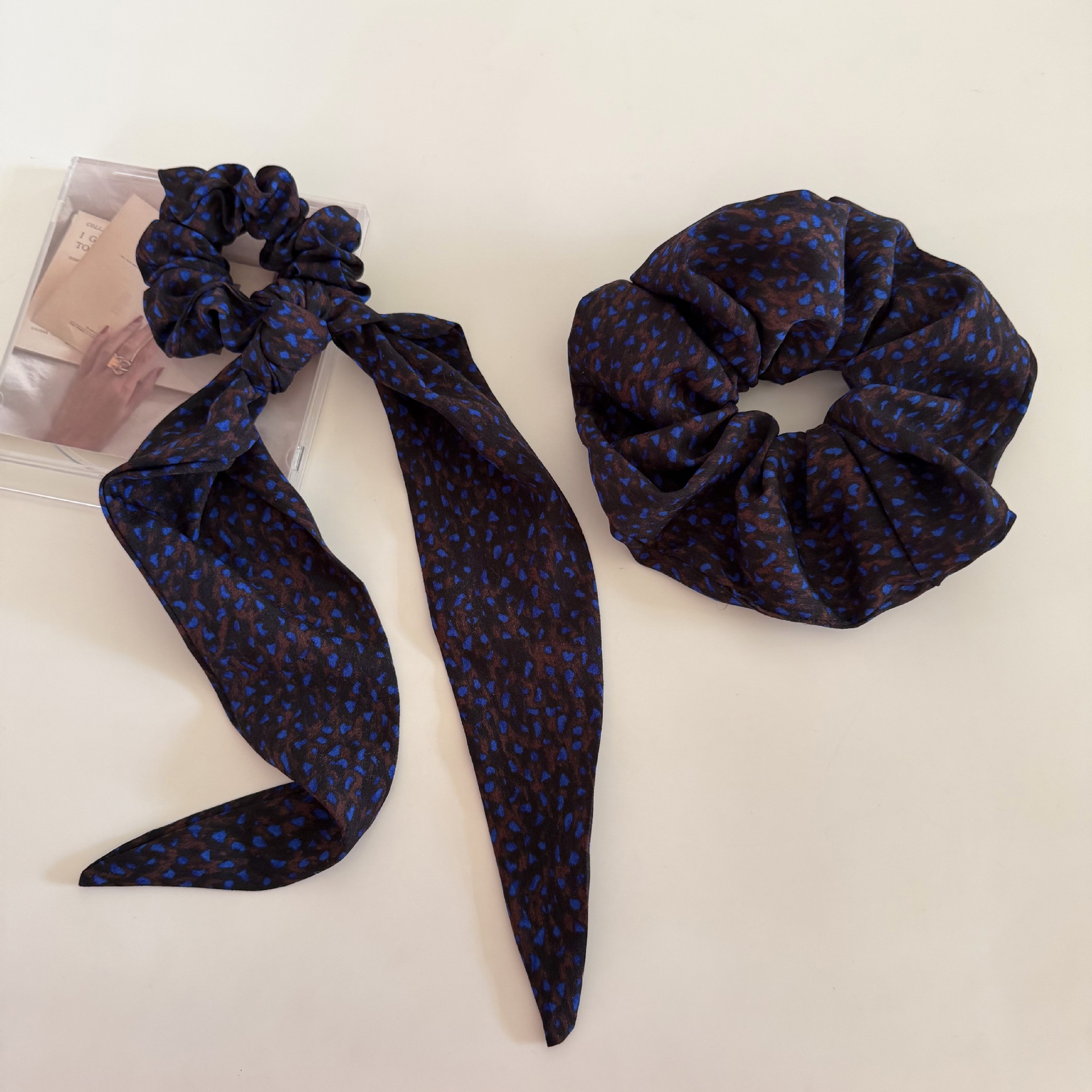 Women's All-Season Retro Cloth Hair Tie Coffee Blue Color Block