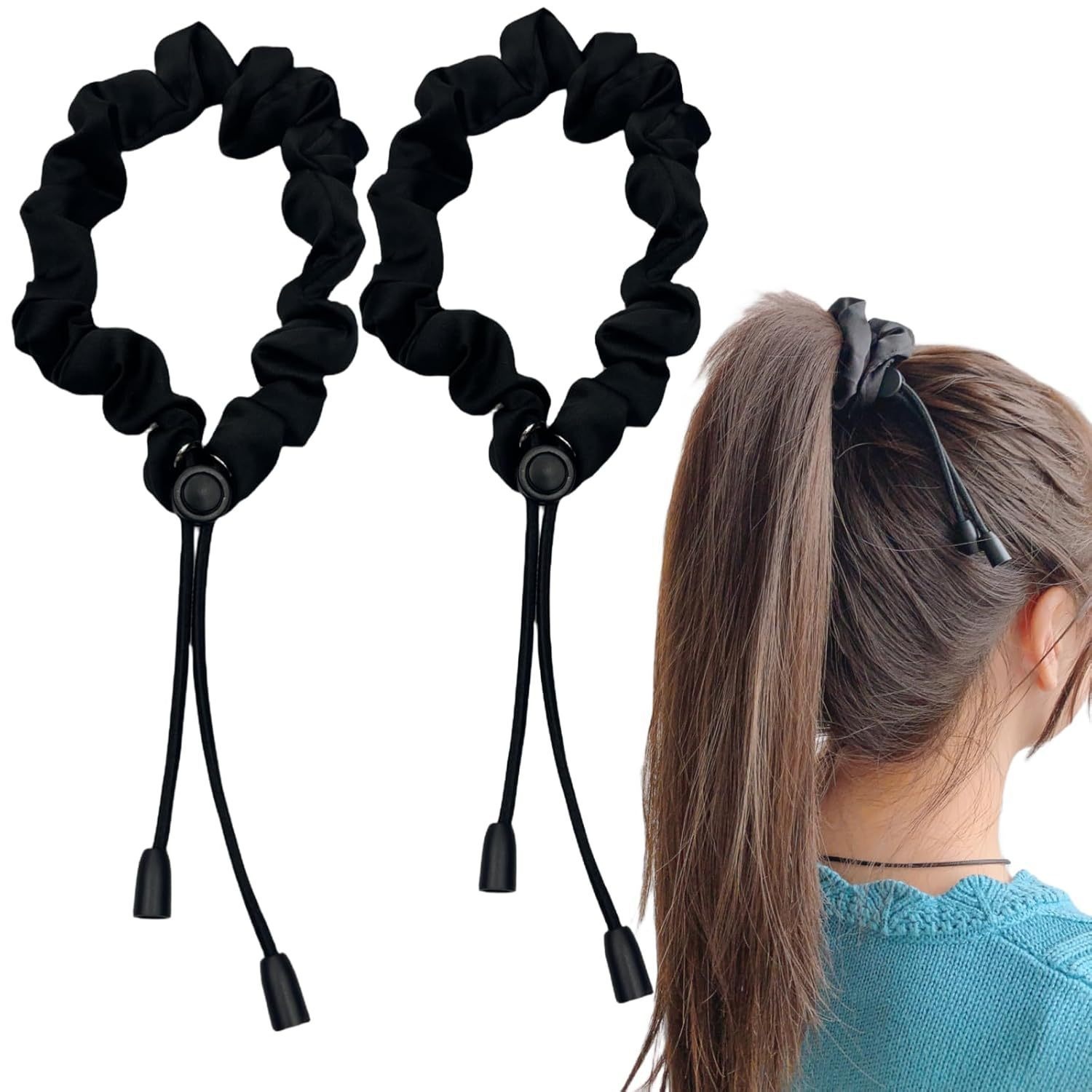 Women's Elastic Satin Heatless Wave Curler Hair Tie Solid Black Coffee