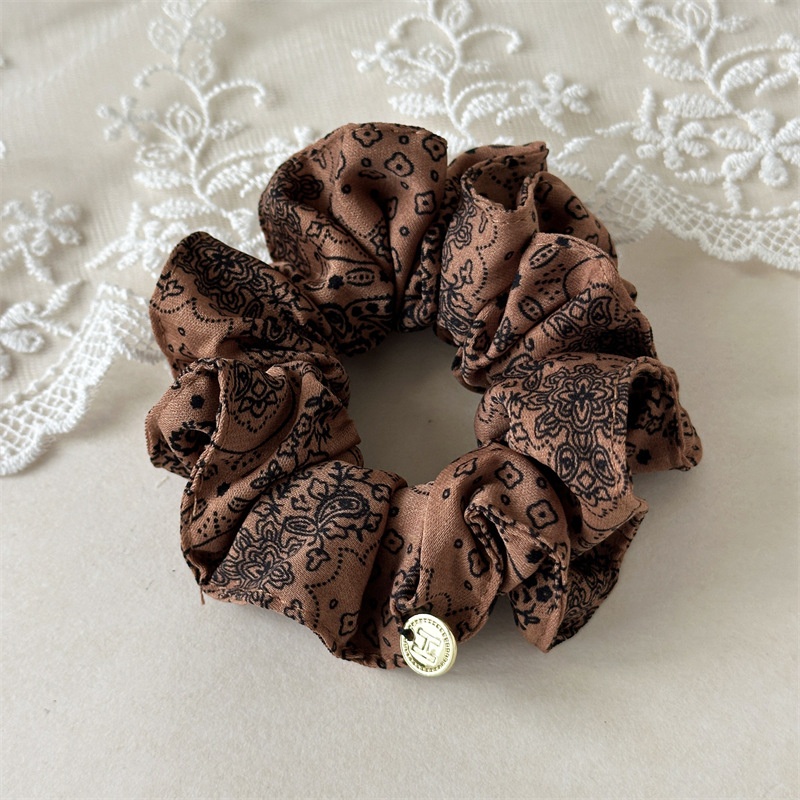 Women's Versatile Cloth Elastic Hair Bands Brown Almond Floral Print