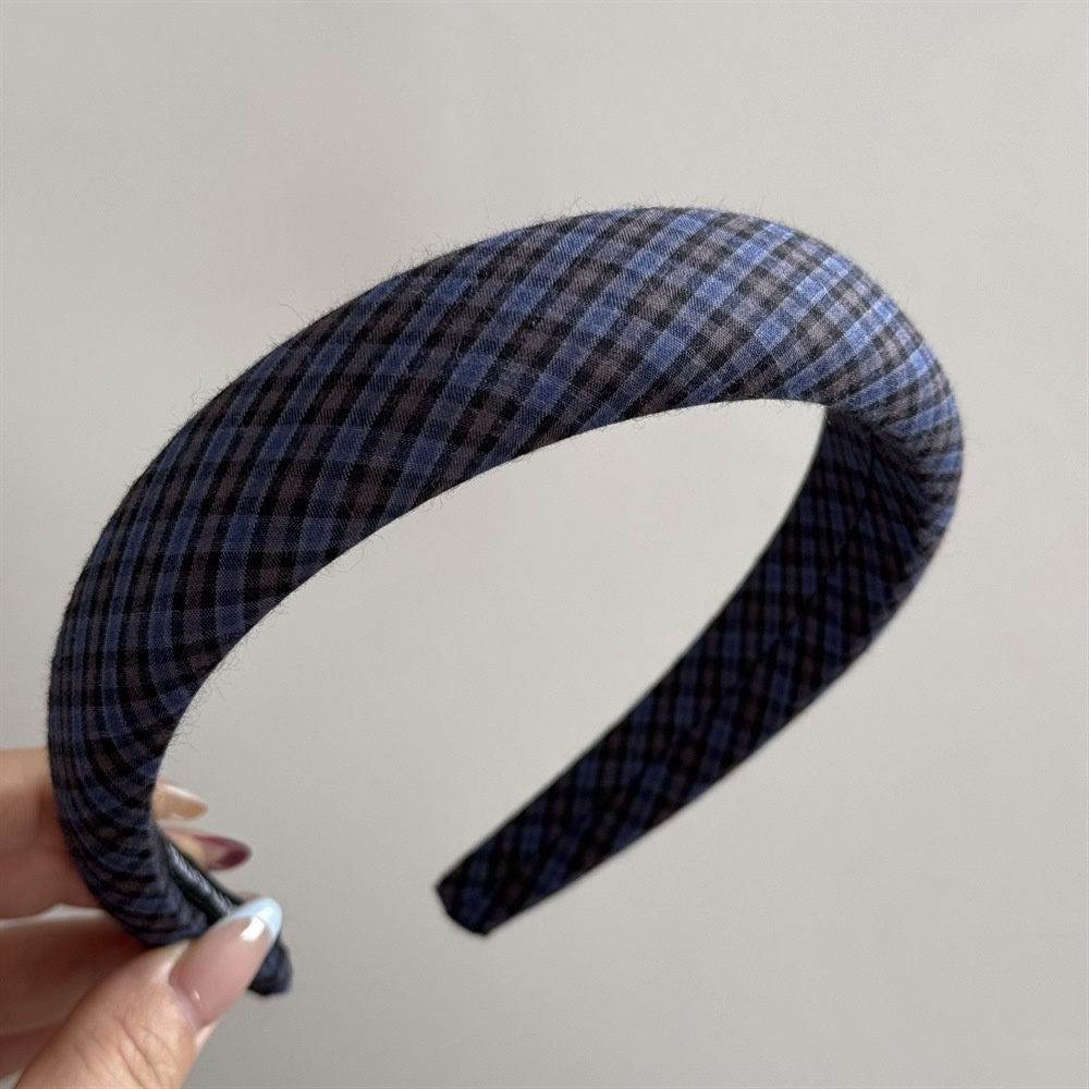 Women's Summer Cotton Bowknot Hair Accessories Navy Blue Plaid