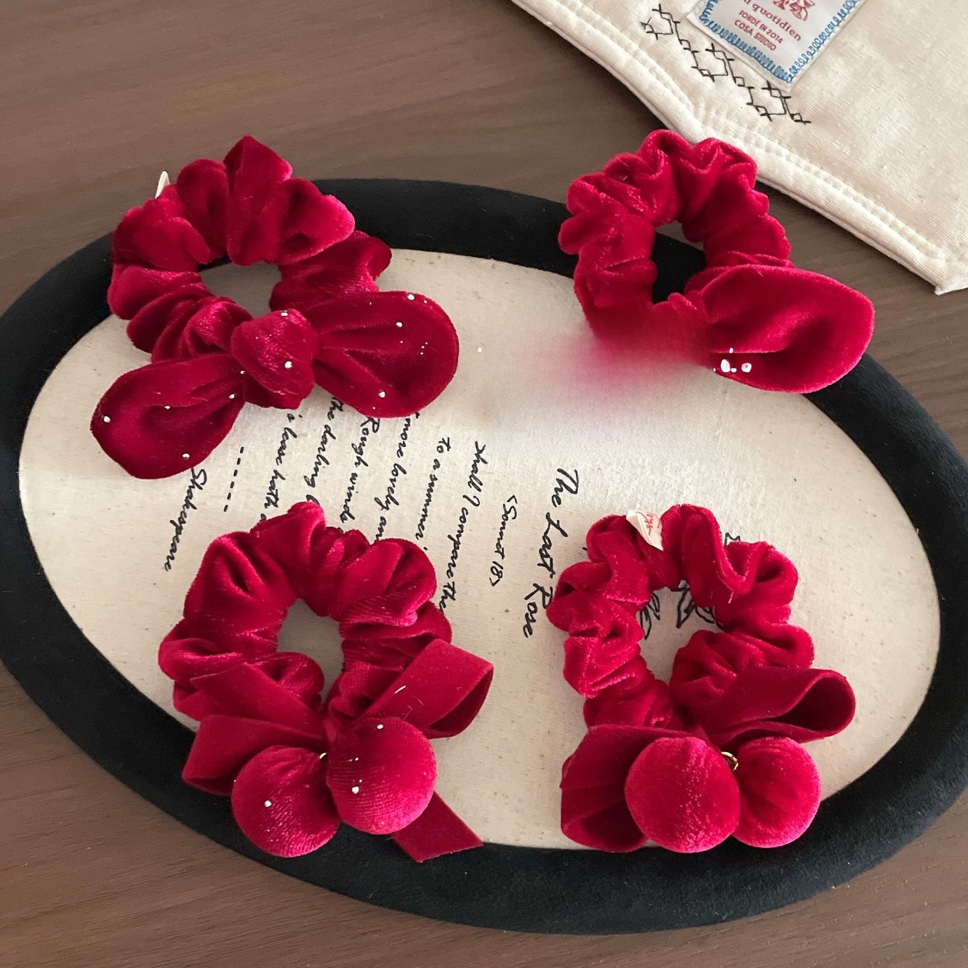 Girls Festive Velvet Bowknot Hair Tie And Clip New Year Accessory Red