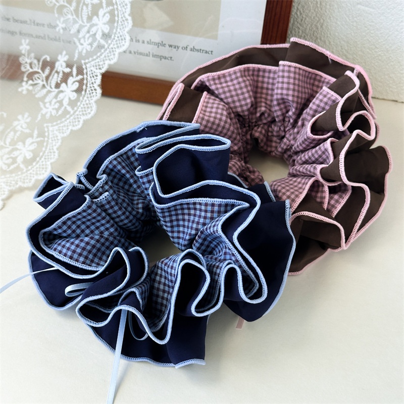 Women's Fabric Large Bowknot Ponytail Hair Tie Autumn Sweet Plaid