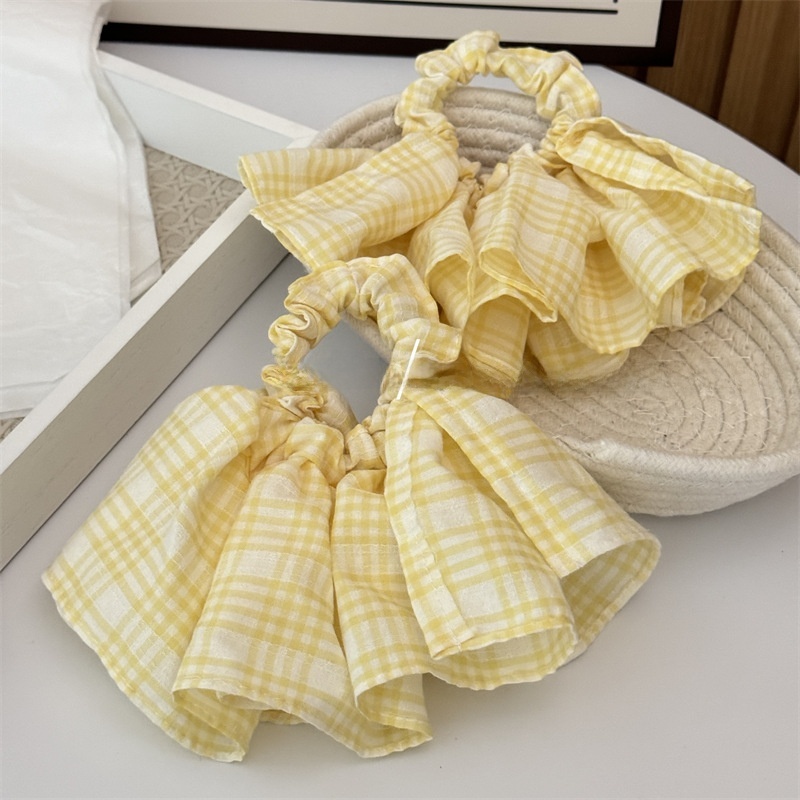 Women's Stylish Cloth Hair Scrunchie For Daily Wear Yellow Blue Plaid