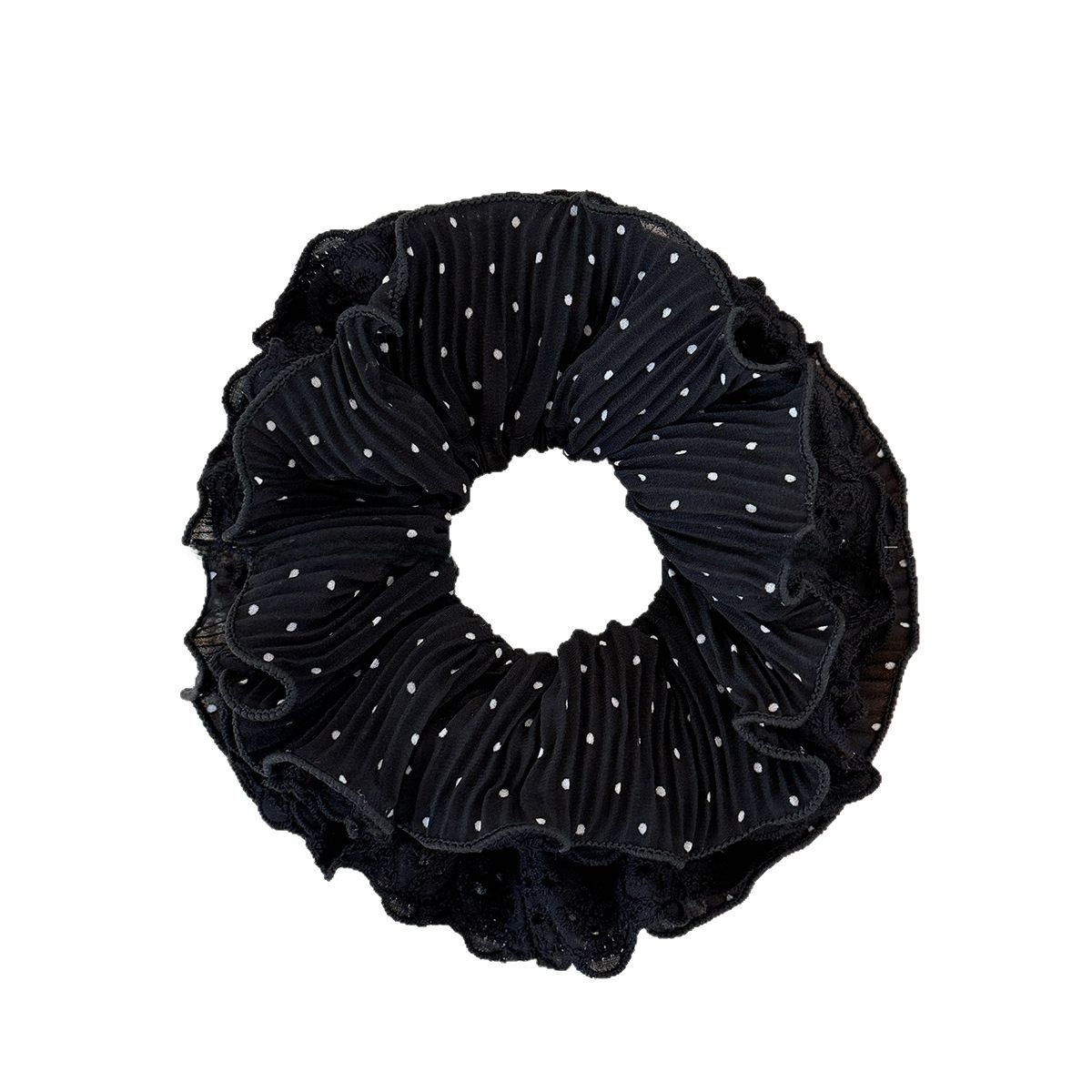 Women's Lace Scrunchie Hair Tie For Elegant Looks Black White Polka Dots