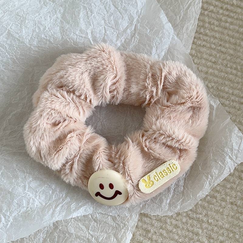 Women's Sweet Plush Rib-Knit Butterfly Knot Color Block Winter Hair Tie