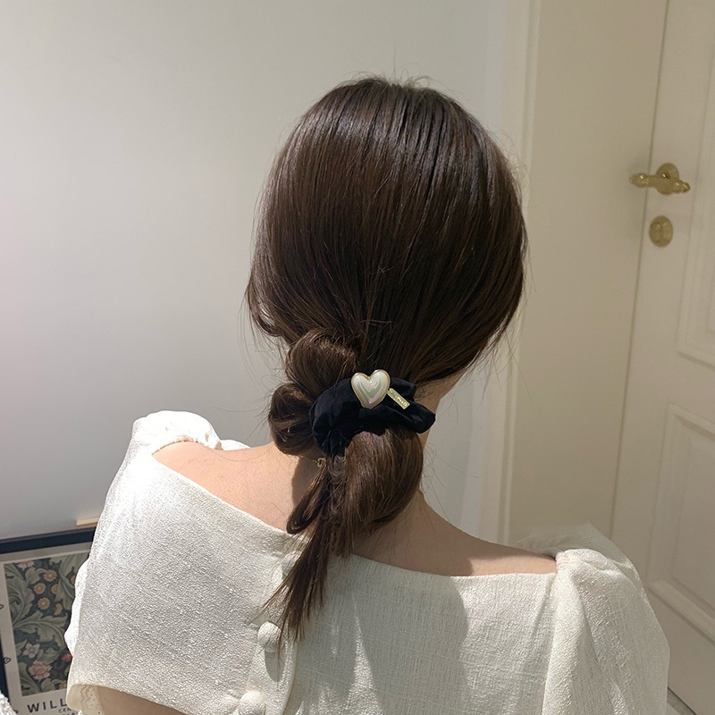 Women's Elastic Pearl Hair Ties Simple Versatile Fabric Heart Pattern