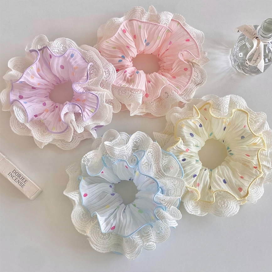 Women's Spring Gauze Hair Tie Sweet Colorful Polka Dots And Lace