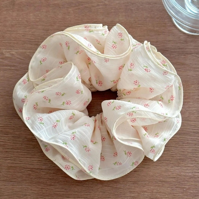 Women's Elegant Large Cloth Scrunchie Banquet Hair Tie Ditsy Floral