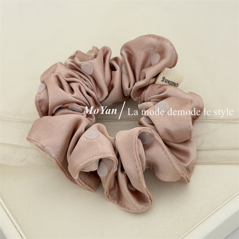 Women's Spring Soft Cloth Hair Tie Rubber Band Black Polka Dots