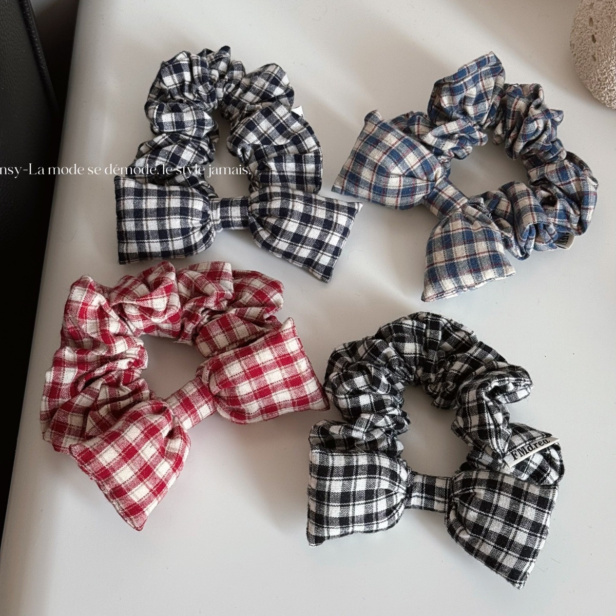 Women's Daily Cotton Bowknot High Elasticity Hair Tie Scrunchie Plaid