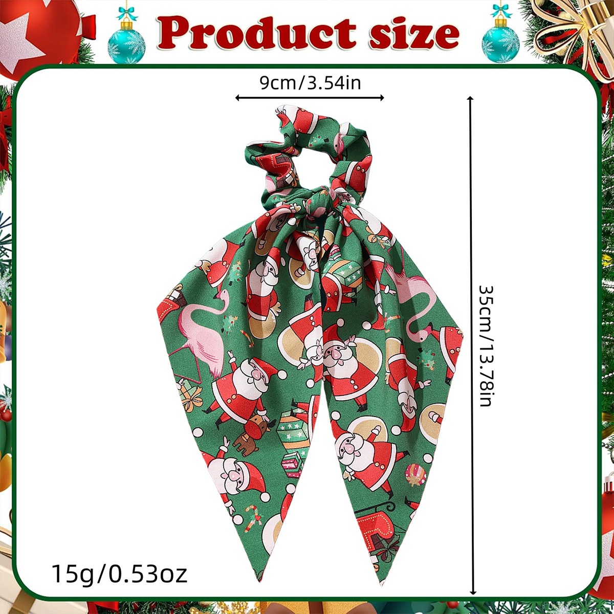 Women's Cloth Ribbon Elastic Hair Ties Christmas Santa Claus Pattern