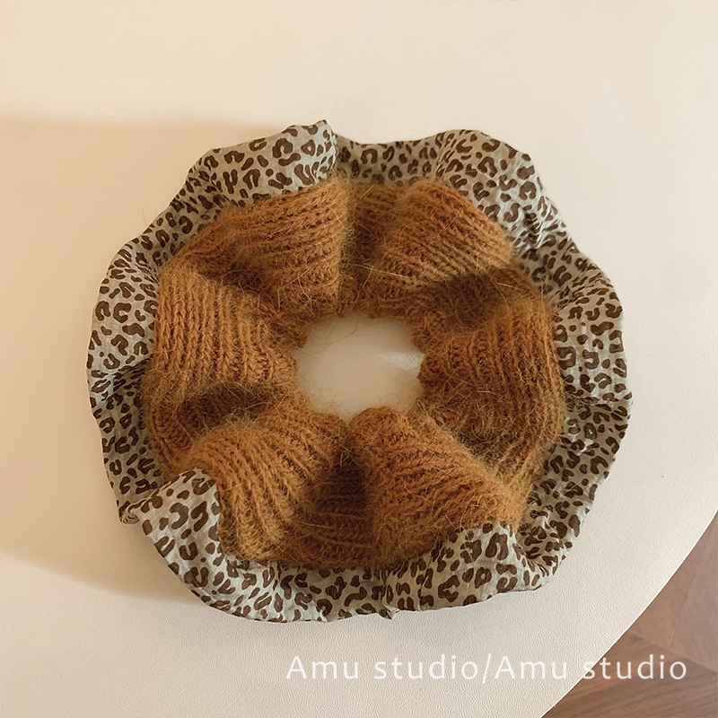 Women's Winter Knitted Elastic Hair Bands Retro Leopard Spotted