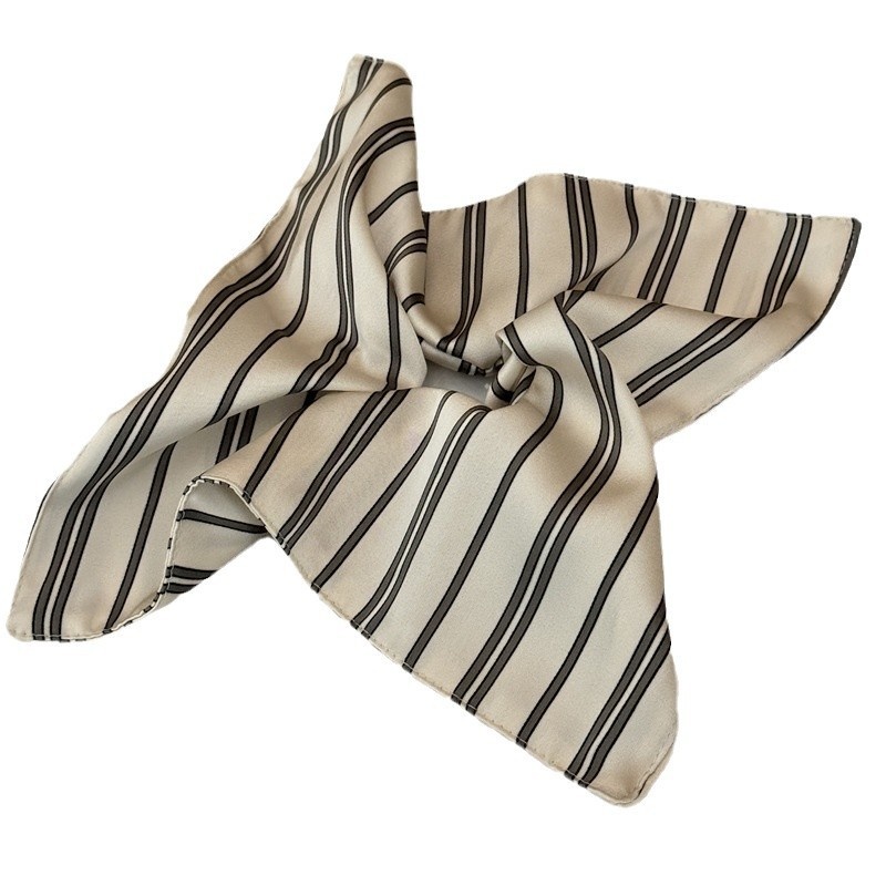 Women's Stylish Everyday Cloth Hair Tie, Beige and Black Striped